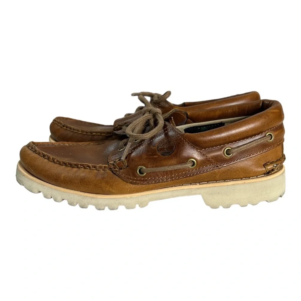 Timberland Slip On‎ Loafers Brown Leather Off White Chunky Soles Lace Up
